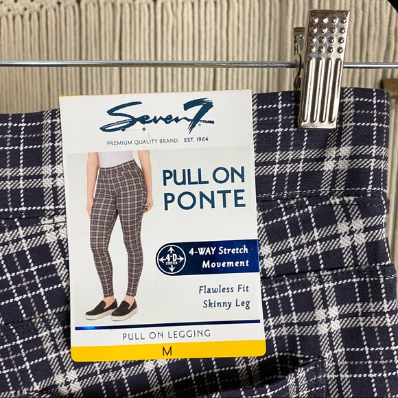 Seven 7 NWT Pull On Pointe Dandy Plaid Grey Skinny Legging Medium - Picture 2 of 10